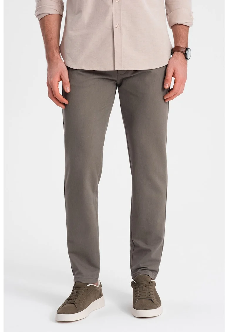 Pantaloni chino cu aspect texturat, Maro taupe