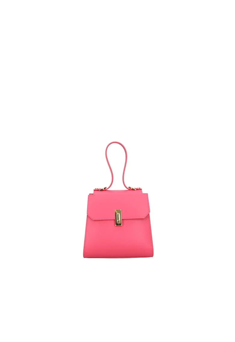 Geanta din piele cu clapa si maner, Fucsia