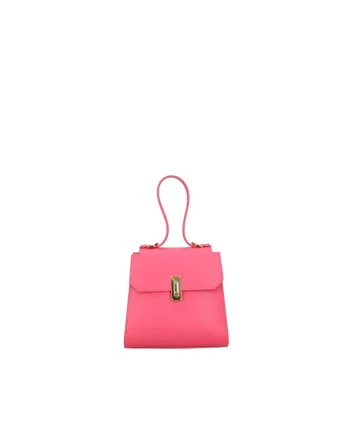 Geanta din piele cu clapa si maner, Fucsia