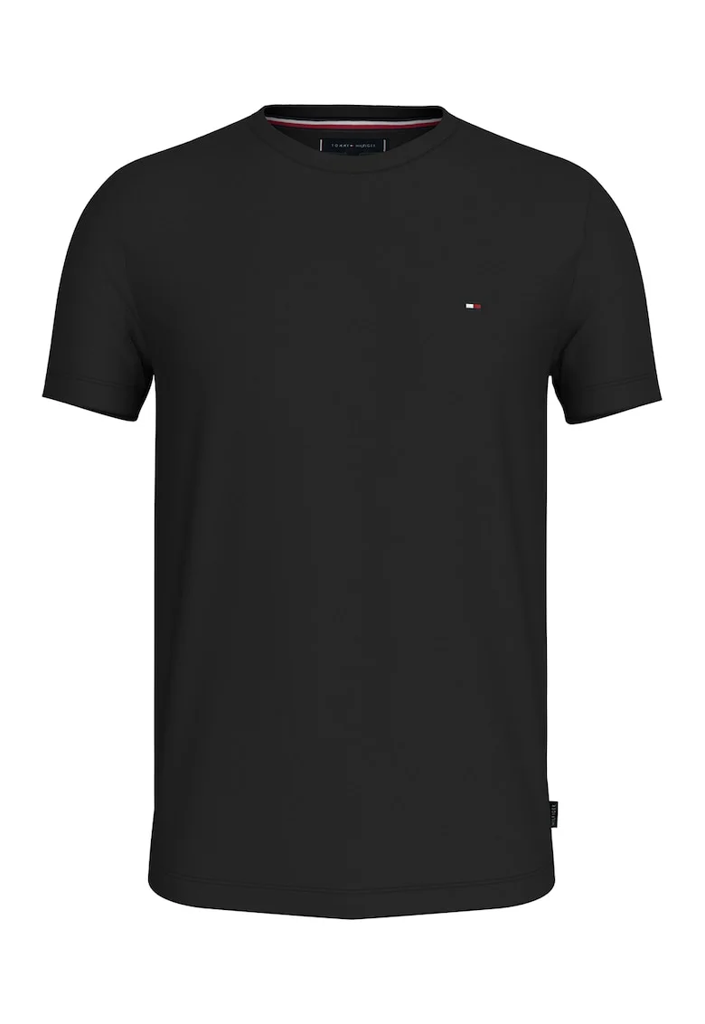 Tricou slim fit cu decolteu la baza gatului, Negru