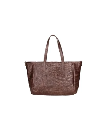Geanta shopper de piele cu aspect de piele de crocodil, Maro inchis