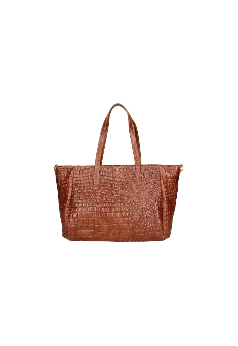 Geanta shopper de piele cu aspect de piele de crocodil, Maro taupe