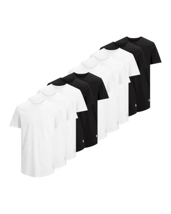 Set de tricouri de bumbac - 10 piese, Alb/Negru