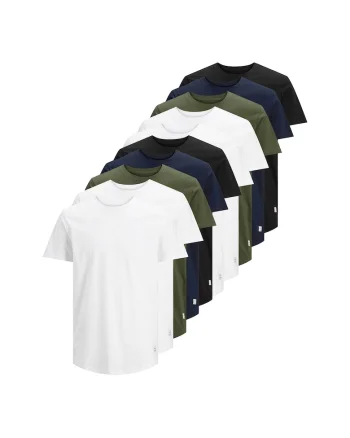 Set de tricouri de bumbac - 10 piese, Alb/Negru/Kaki