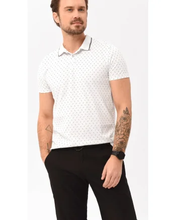 Tricou polo pentru barbati  O-Caro, alb, cu model, Alb