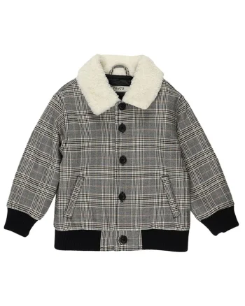 Geaca cu blanita si elastic in talie, model in carouri,  - Happy Camp, Negru & Gri, pentru baieti, Negru/Gri