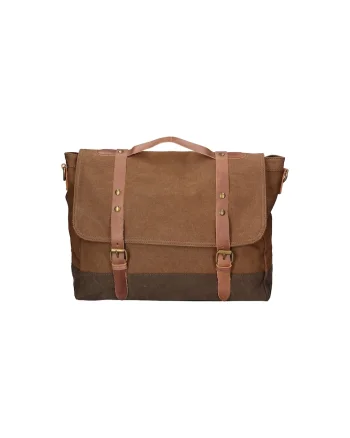 Geanta messenger unisex cu garnituri de piele, Maro taupe
