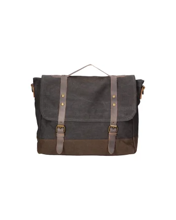 Geanta messenger unisex cu garnituri de piele, Negru