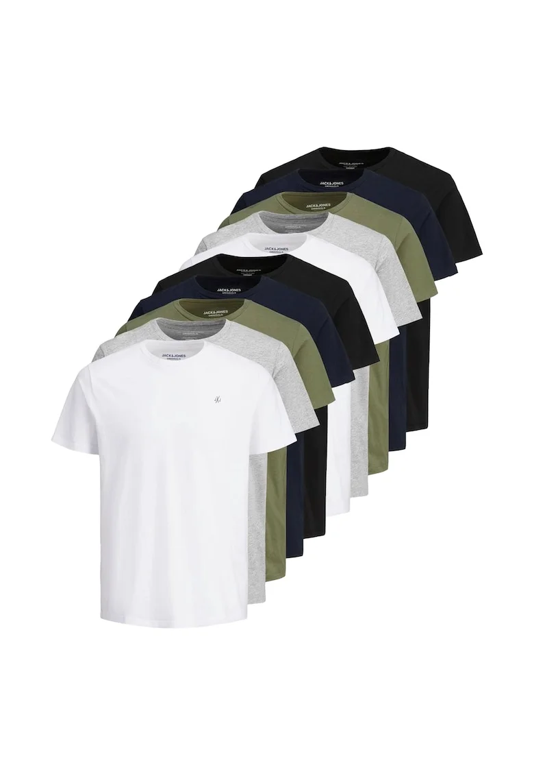 Set de tricouri de bumbac JORJXJ - 10 piese, Alb/Negru/Kaki