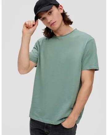Tricou regular fit cu decolteu la baza gatului si terminatie plisata, Kaki