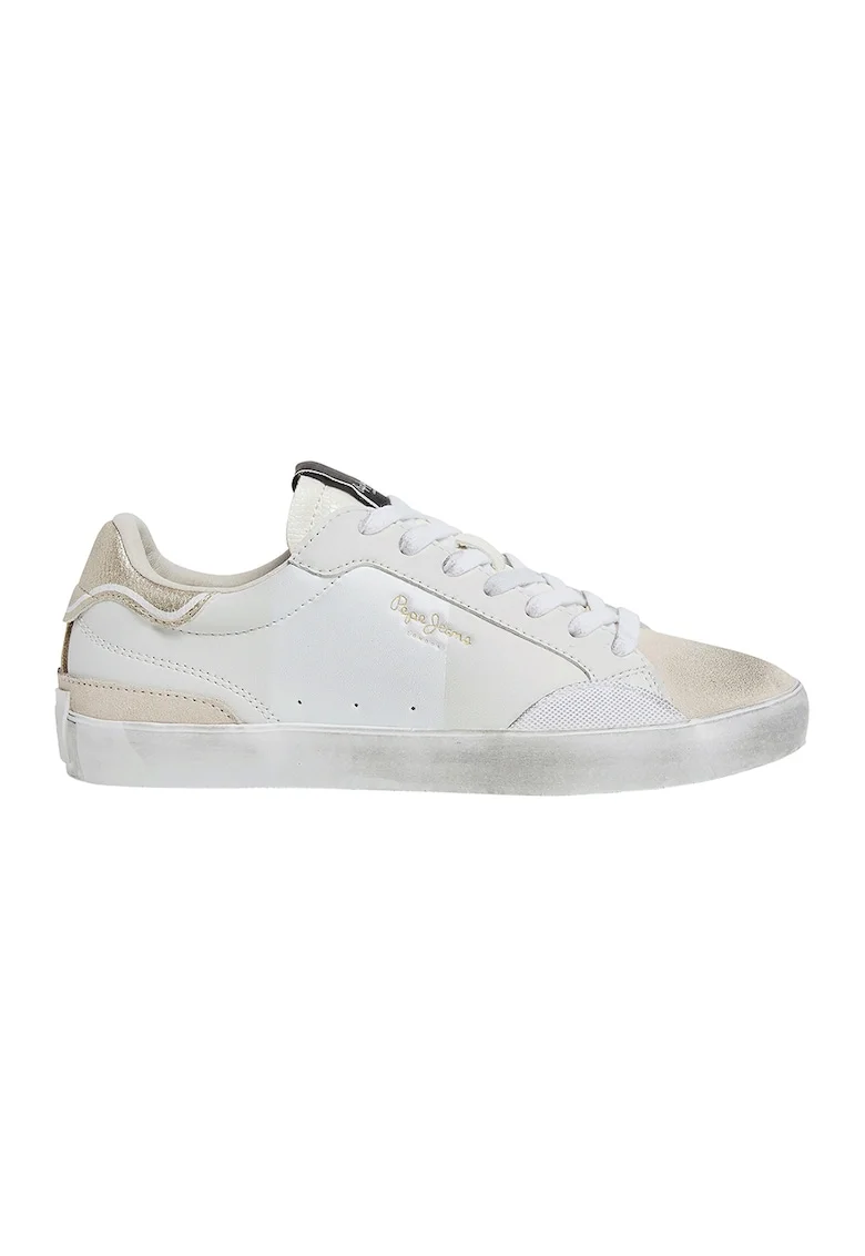 Pantofi sport low-cut cu aspect uzat, Alb optic/Alb murdar