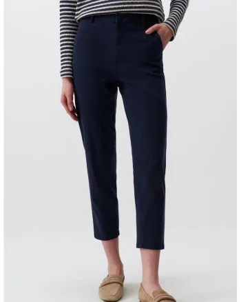 Pantaloni crop din amestec de lyocell cu buzunare, Albastru ultramarin