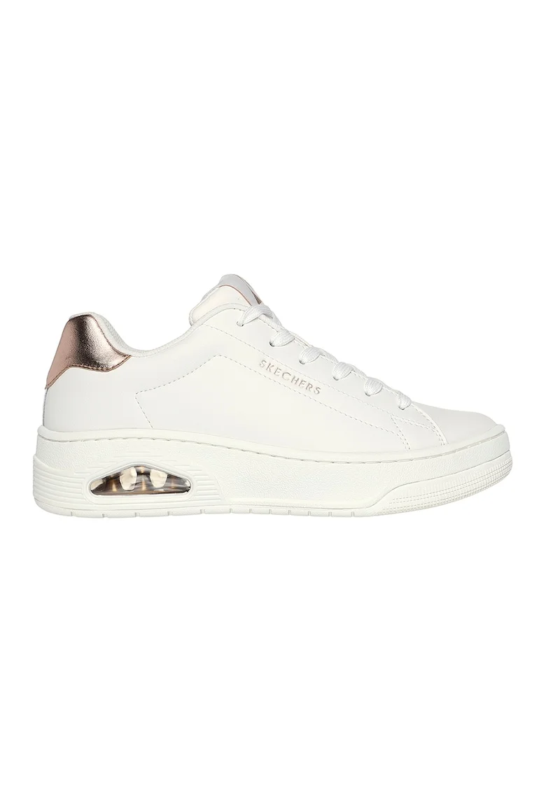 Pantofi sport de piele ecologica Uno Court, Alb/Auriu rose