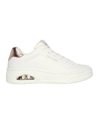 Pantofi sport de piele ecologica Uno Court, Alb/Auriu rose