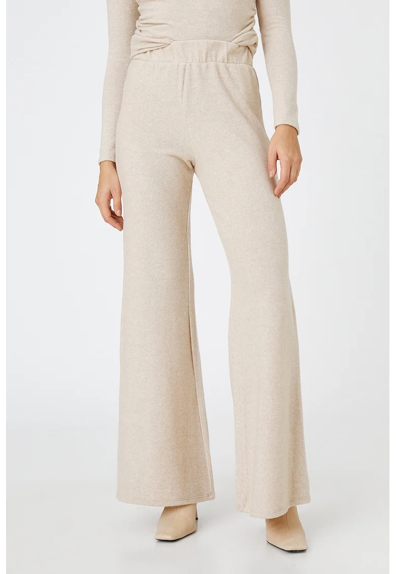 Pantaloni evazati cu talie inalta, Alb fildes