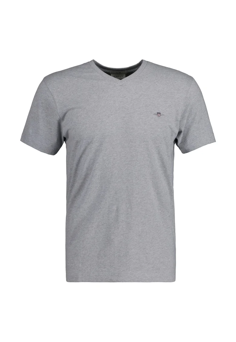 Tricou slim fit cu decolteu in V, Gri deschis