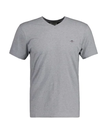 Tricou slim fit cu decolteu in V, Gri deschis