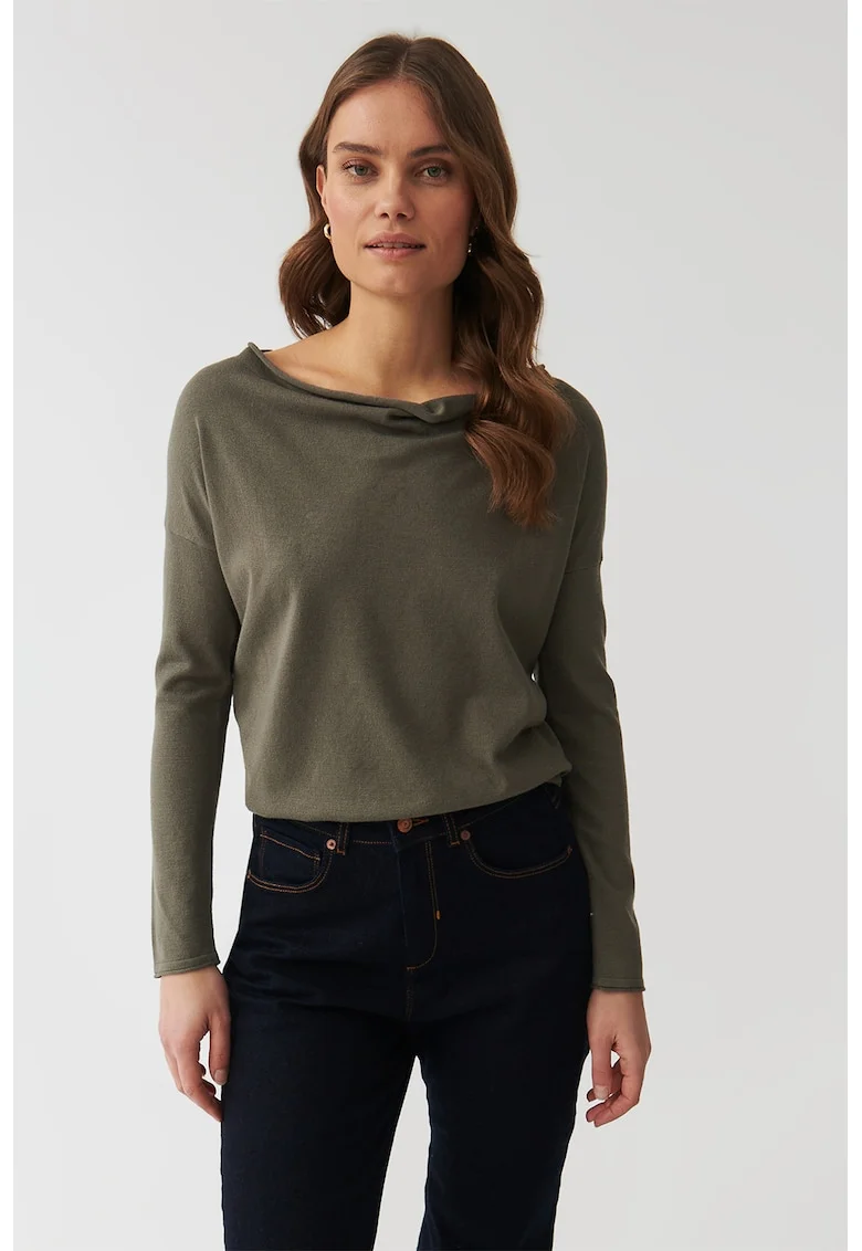 Pulover tricotat fin cu maneci raglan Livo, Verde feriga