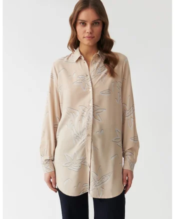 Camasa cu model floral Libu, Alb fildes