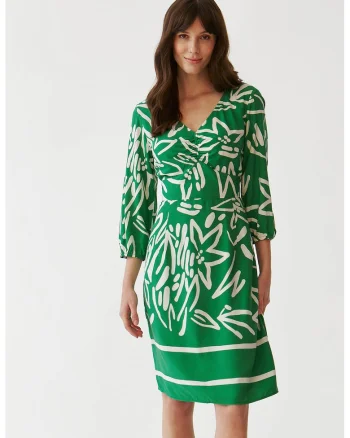 Rochie cu decolteu in V si maneci 3/4 Mondi, Verde aquamarin