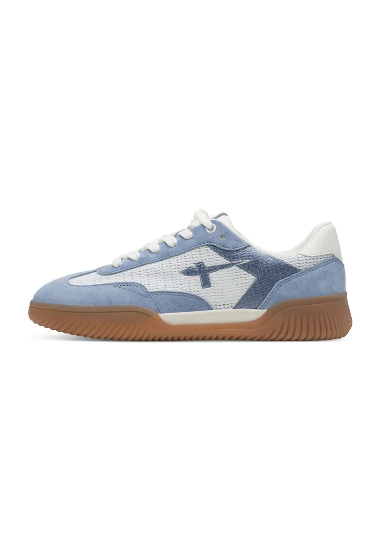 Pantofi sport de piele intoarsa cu insertii de piele, Albastru lavanda/Alb murdar