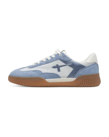 Pantofi sport de piele intoarsa cu insertii de piele, Albastru lavanda/Alb murdar