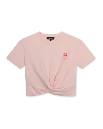 Tricou crop cu logo, Roz prafuit