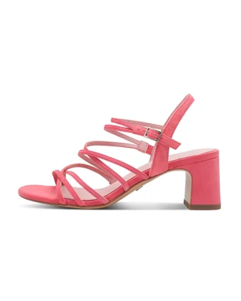 Sandale cu barete multiple si toc masiv, Fucsia