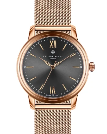 Ceas unisex cu bratara cu model plasa, Auriu rose