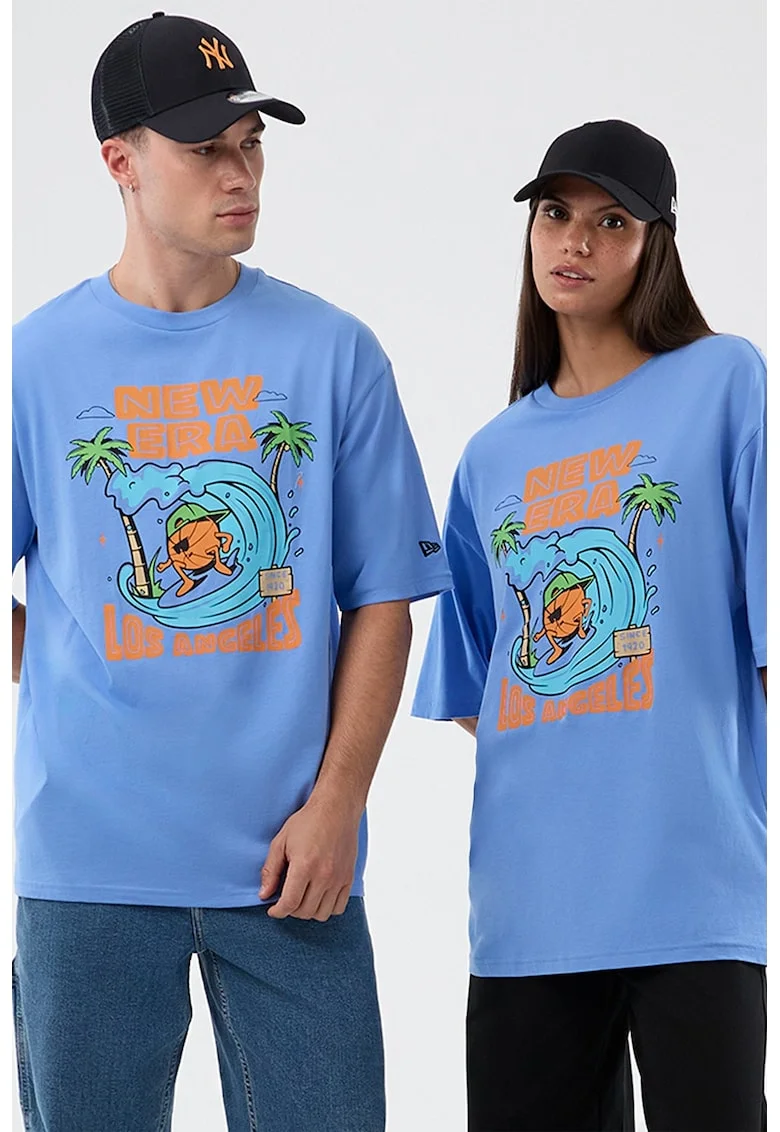 Tricou unisex din bumbac cu design grafic, Albastru pastel