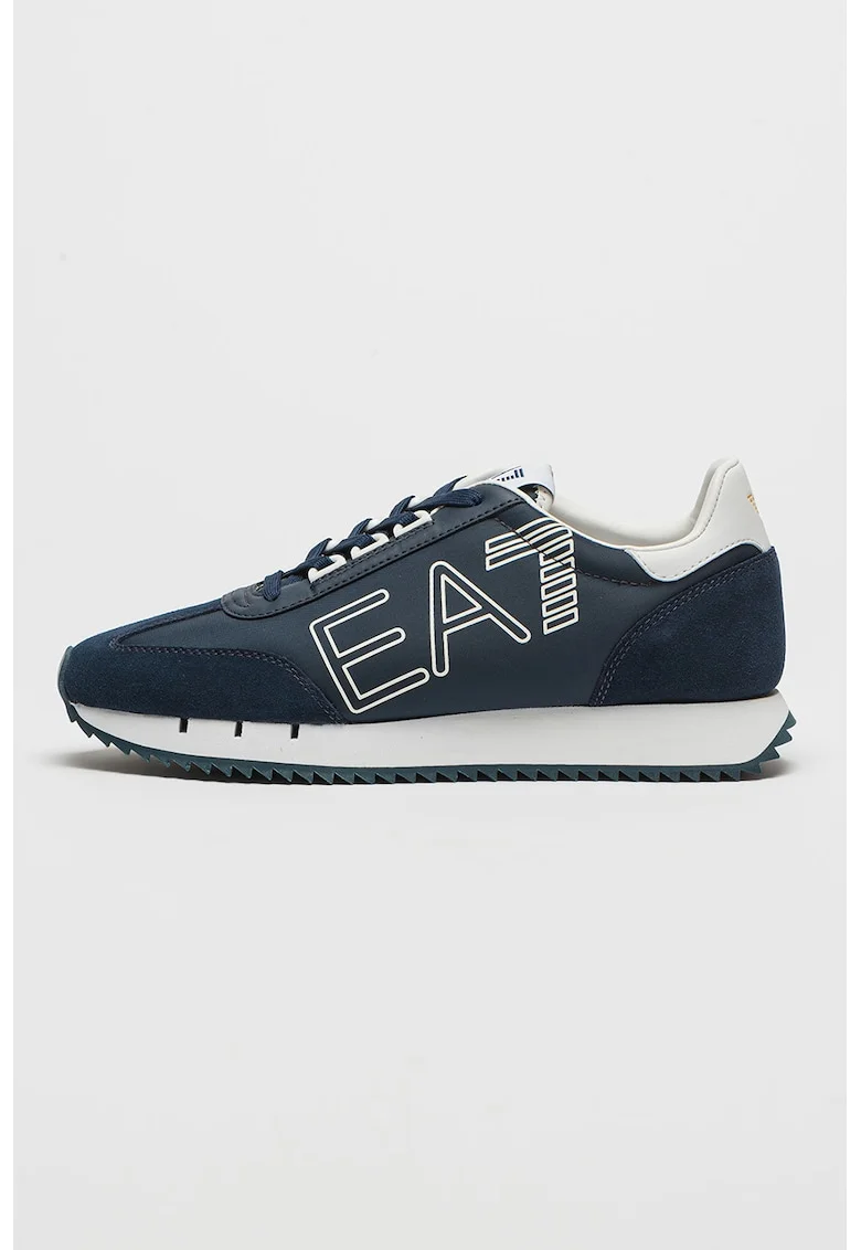 Pantofi sport low-top unisex cu garnituri din piele intoarsa, Bleumarin