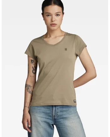 Tricou de bumbac organic cu decolteu in V Eyben, Maro taupe deschis