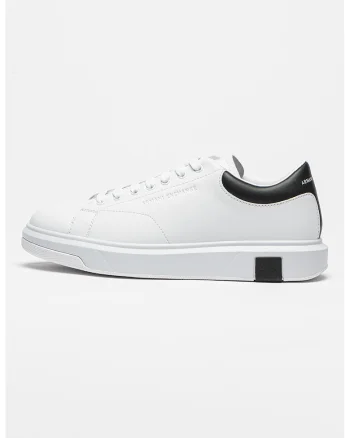 Pantofi sport din piele cu model uni, Alb/Negru