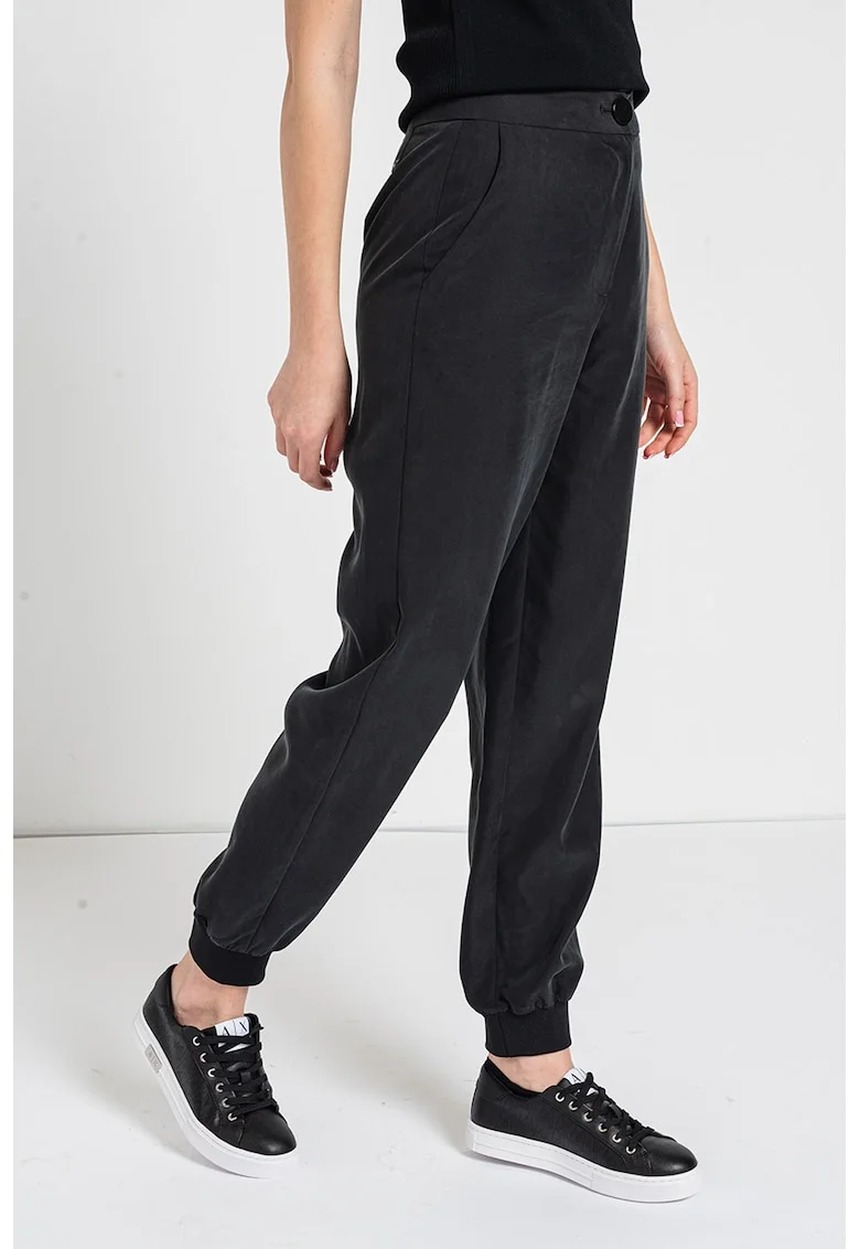 Pantaloni din amestec de modal cu model uni, Negru stins