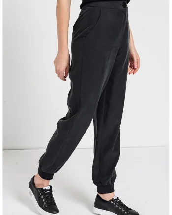 Pantaloni din amestec de modal cu model uni, Negru stins