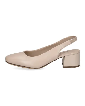 Pantofi slingback din piele cu toc masiv, Bej