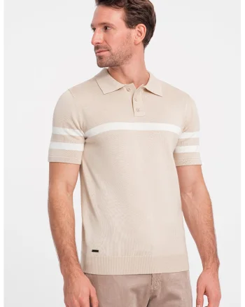 Tricou polo cu dungi contrastante, Maro nisip
