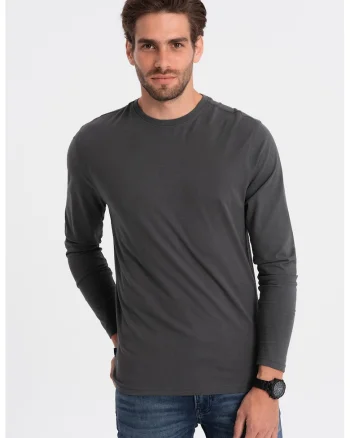 Bluza din bumbac cu decolteu la baza gatului, Gri inchis