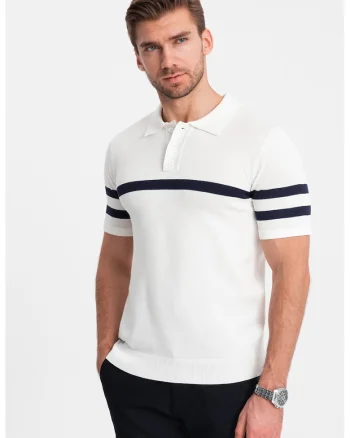 Tricou polo cu dungi contrastante, Alb optic