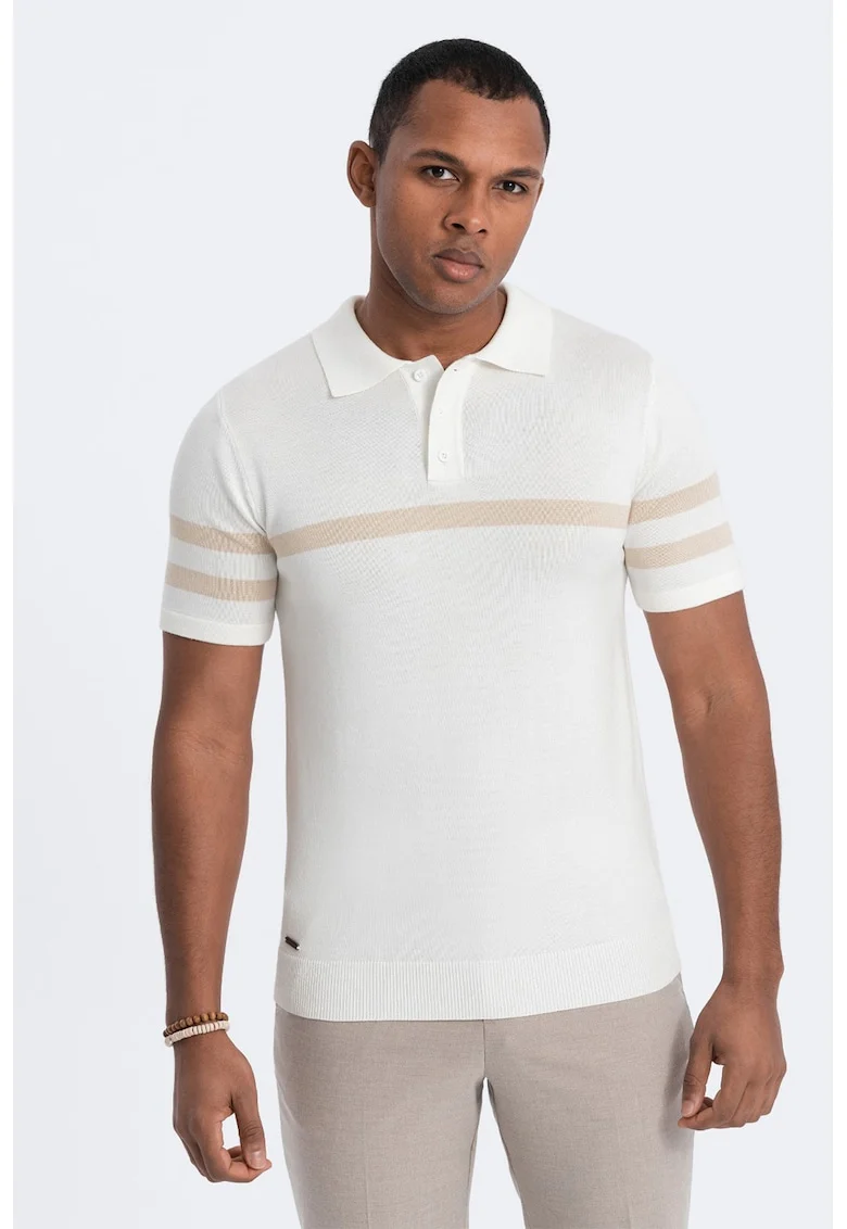 Tricou polo cu dungi contrastante, Alb murdar