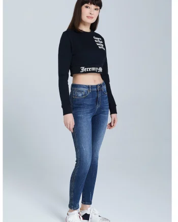 Bluza crop de trening din bumbac organic, Alb/Negru