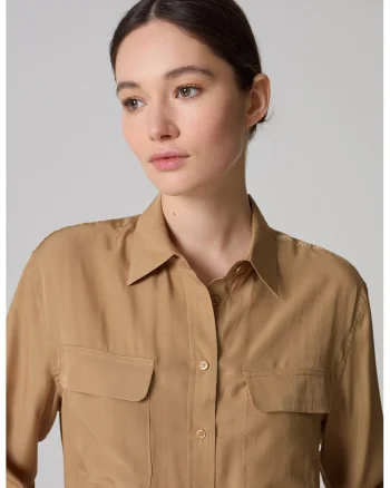 Camasa relaxed fit de satin, Maro nisip