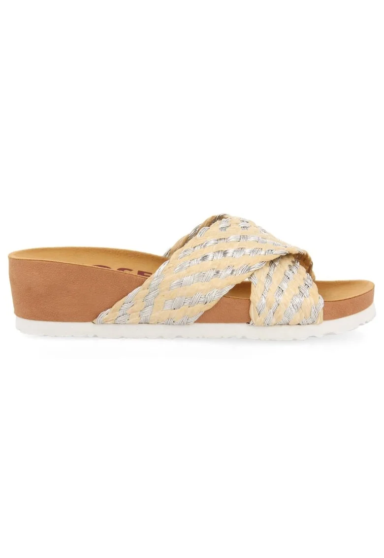 Papuci wedge de paie cu aspect impletit, Maro nisip