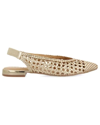 Pantofi slingback de piele cu perforatii, Auriu