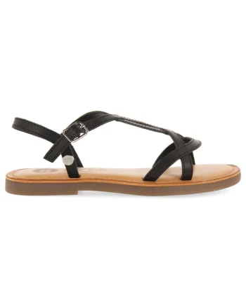 Sandale de piele cu bareta ajustabila, Negru