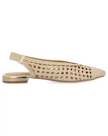 Pantofi slingback de piele cu perforatii, Alb murdar