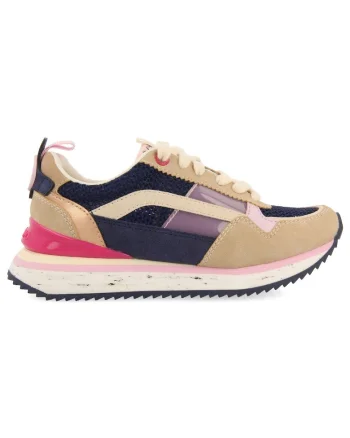 Pantofi sport de piele ecologica colorblock, Bej/Bleumarin