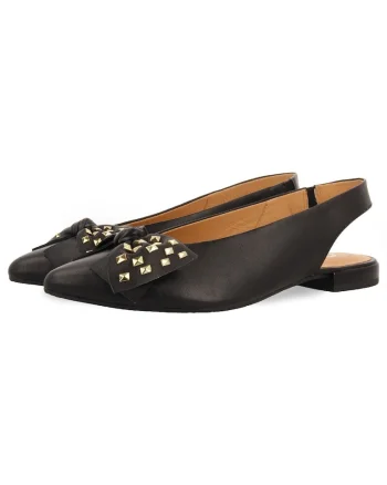 Balerini de piele slingback cu varf ascutit, Negru