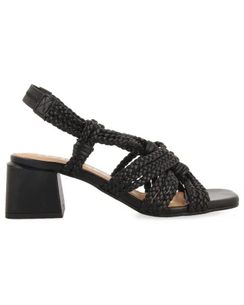 Sandale slingback de piele cu aspect impletit Maliq, Negru