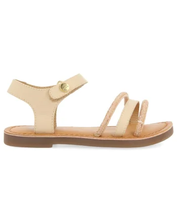 Sandale de piele si material textil cu velcro, Alb murdar